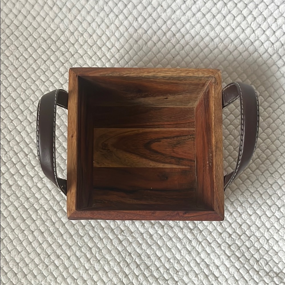Wooden Basket with Leather Handles